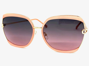 Classic Vintage Retro Style SUNGLASSES Square Pink & Gold Frame 8860