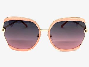 Classic Vintage Retro Style SUNGLASSES Square Pink & Gold Frame 8860