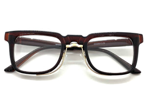 Classic Vintage Retro Style Clear Lens EYEGLASSES Square Brown Frame 89399
