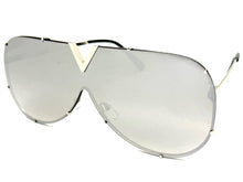 Oversized Sleek Modern Retro Shield Style SUNGLASSES Large Silver Frame 4624