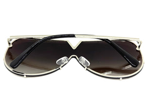 Oversized Sleek Modern Retro Shield Style SUNGLASSES Large Silver Frame 4624