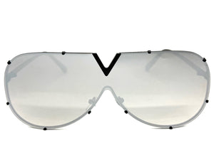 Oversized Sleek Modern Retro Shield Style SUNGLASSES Large Black Frame 4624