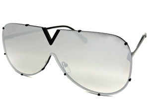 Oversized Sleek Modern Retro Shield Style SUNGLASSES Large Black Frame 4624