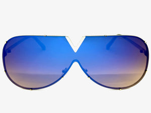 Oversized Sleek Modern Retro Shield Style SUNGLASSES Large Silver Frame 4624