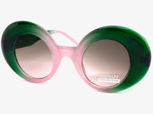 Oversized Exaggerated Vintage Retro Style SUNGLASSES Round Green & Pink Frame 1039