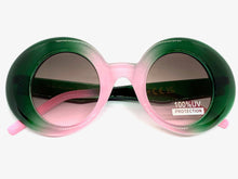 Oversized Exaggerated Vintage Retro Style SUNGLASSES Round Green & Pink Frame 1039