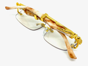 Men's Classy Elegant Luxury Retro Hip Hop Style CLEAR LENS EYEGLASSES Gold Frame E0925