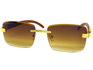 Men's Classy Elegant Sophisticated Style SUNGLASSES Gold & Wooden Frame E0957