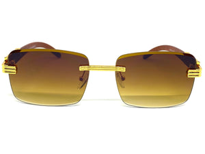 Men's Classy Elegant Sophisticated Style SUNGLASSES Gold & Wooden Frame E0957