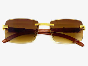 Men's Classy Elegant Sophisticated Style SUNGLASSES Gold & Wooden Frame E0957