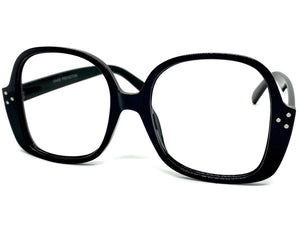 Oversized Classic Vintage Retro Style Large Square Black Lensless Eye Glasses- Frame Only NO Lens 80314