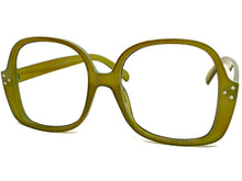 Oversized Classic Vintage Retro Style Large Square Olive Green Lensless Eye Glasses- Frame Only NO Lens 80314