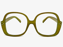Oversized Classic Vintage Retro Style Large Square Olive Green Lensless Eye Glasses- Frame Only NO Lens 80314