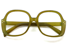 Oversized Classic Vintage Retro Style Large Square Olive Green Lensless Eye Glasses- Frame Only NO Lens 80314