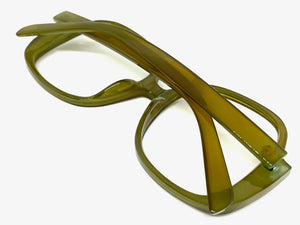 Oversized Classic Vintage Retro Style Large Square Olive Green Lensless Eye Glasses- Frame Only NO Lens 80314