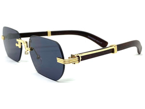 Classy Elegant Sophisticated Luxury Style SUNGLASSES Gold & Wooden Frame 27676