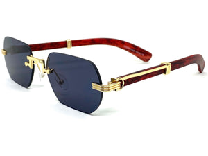 Classy Elegant Sophisticated Luxury Style SUNGLASSES Gold & Wooden Frame 27676