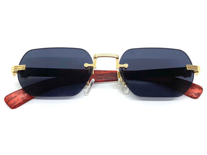 Classy Elegant Sophisticated Luxury Style SUNGLASSES Gold & Wooden Frame 27676