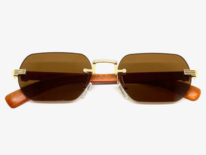 Classy Elegant Sophisticated Luxury Style SUNGLASSES Gold & Wooden Frame 27676