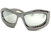 Oversized Modern Futuristic Biker Sporty Wrap SUNGLASSES Thick Gray Chrome Frame 80621