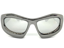 Oversized Modern Futuristic Biker Sporty Wrap SUNGLASSES Thick Gray Chrome Frame 80621