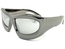 Oversized Modern Futuristic Biker Sporty Wrap SUNGLASSES Thick Gray Chrome Frame 80621