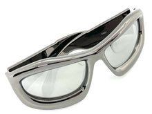 Oversized Modern Futuristic Biker Sporty Wrap SUNGLASSES Thick Gray Chrome Frame 80621