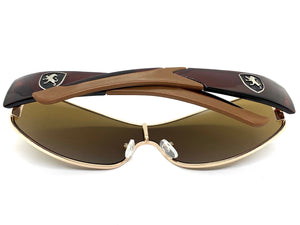 Classic Contemporary Modern Wrap Style SUNGLASSES Sleek Gold & Brown Frame 3734