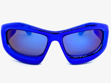 Oversized Modern Futuristic Biker Sporty Wrap SUNGLASSES Thick Blue Chrome Frame 80621