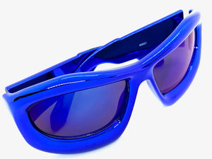 Oversized Modern Futuristic Biker Sporty Wrap SUNGLASSES Thick Blue Chrome Frame 80621