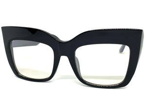 Oversized Classic Vintage Retro Style Clear Lens with Slight Tint SUNGLASSES Thick Black Frame E1922