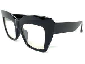 Oversized Classic Vintage Retro Style Clear Lens with Slight Tint SUNGLASSES Thick Black Frame E1922