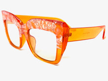 Oversized Classic Vintage Retro Style Clear Lens with Slight Tint SUNGLASSES Thick Orange Frame E1922