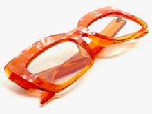 Oversized Classic Vintage Retro Style Clear Lens with Slight Tint SUNGLASSES Thick Orange Frame E1922