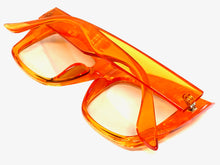 Oversized Classic Vintage Retro Style Clear Lens with Slight Tint SUNGLASSES Thick Orange Frame E1922