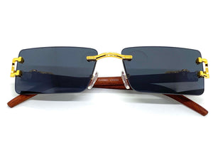 Classy Elegant Sophisticated Luxury Hip Hop Style SUNGLASSES Gold & Wooden Frame E0961