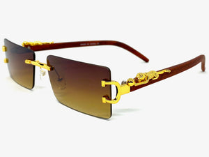 Classy Elegant Sophisticated Luxury Hip Hop Style SUNGLASSES Gold & Wooden Frame E0961