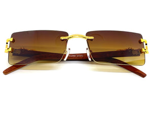 Classy Elegant Sophisticated Luxury Hip Hop Style SUNGLASSES Gold & Wooden Frame E0961