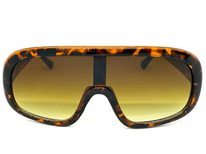 Oversized Exaggerated Modern Rerto Shield Style SUNGLASSES Large Tortoise Frame 7290