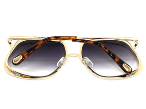 Exaggerated Classic Vintage Retro Style SUNGLASSES Square Gold Frame 2312