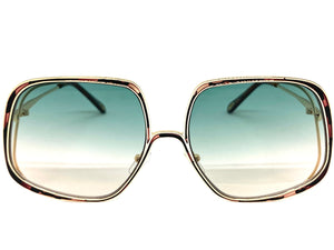 Exaggerated Classic Vintage Retro Style SUNGLASSES Square Gold Frame 2312