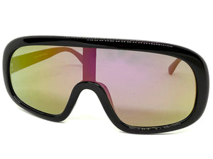 Oversized Exaggerated Modern Rerto Shield Style SUNGLASSES Large Black Frame 7290