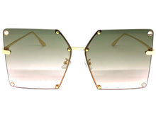 Oversized Exaggerated Vintage Retro Style SUNGLASSES Large Square Green Lens 2338