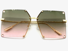 Oversized Exaggerated Vintage Retro Style SUNGLASSES Large Square Green Lens 2338