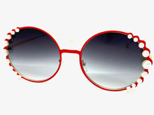 Exaggerated Classic Vintage Retro Style SUNGLASSES Round Red & Gold Frame 8625