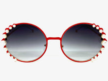 Exaggerated Classic Vintage Retro Style SUNGLASSES Round Red & Gold Frame 8625