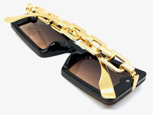 Classy Contemporary Modern Style SUNGLASSES Black & Gold Frame E1972