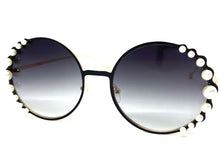 Exaggerated Classic Vintage Retro Style SUNGLASSES Round Black & Gold Frame 8625