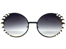 Exaggerated Classic Vintage Retro Style SUNGLASSES Round Black & Gold Frame 8625