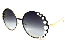 Exaggerated Classic Vintage Retro Style SUNGLASSES Round Black & Gold Frame 8625